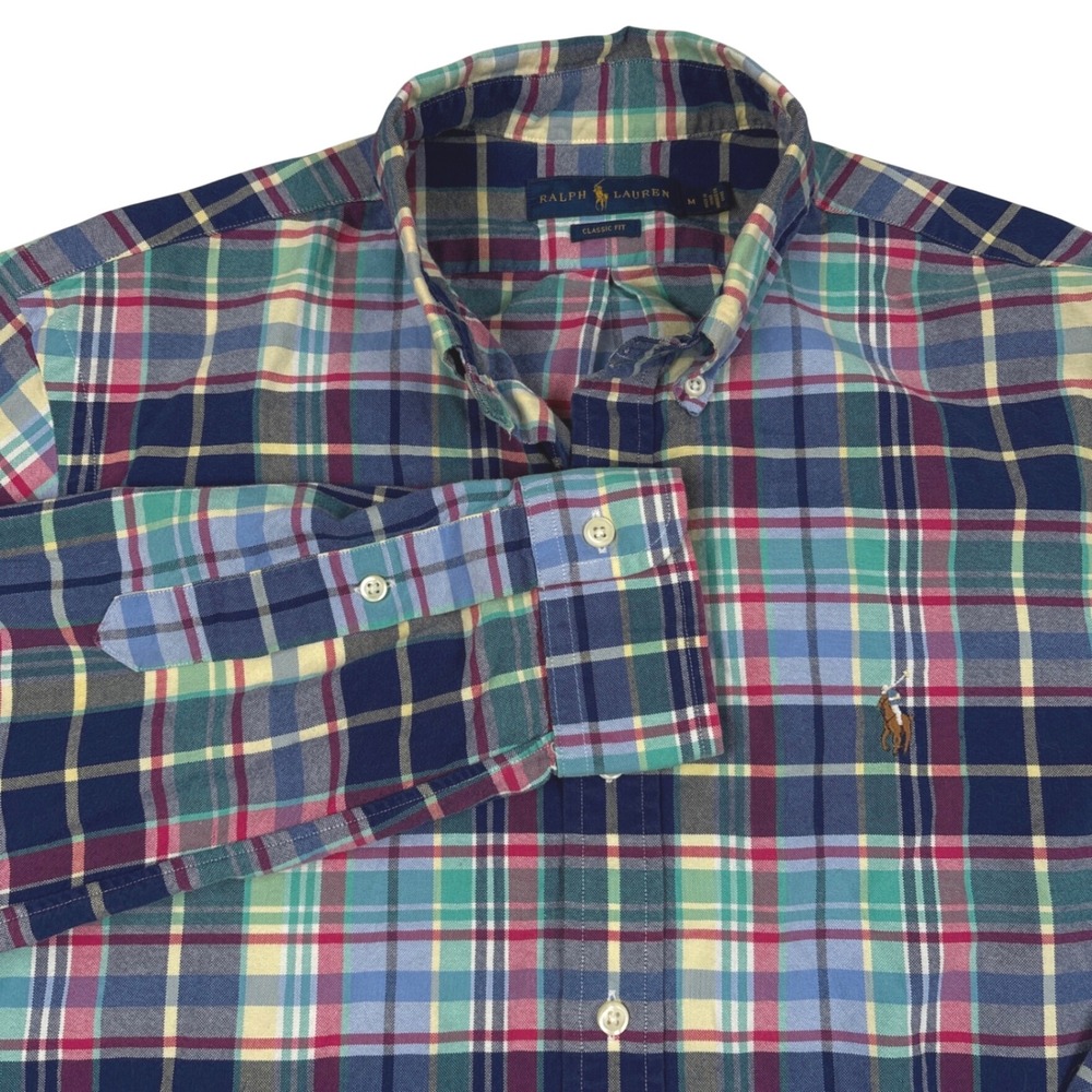 Ralph Lauren Button Down Shirt Mens M Multicolor Plaid Flesh Pony Classic Fit